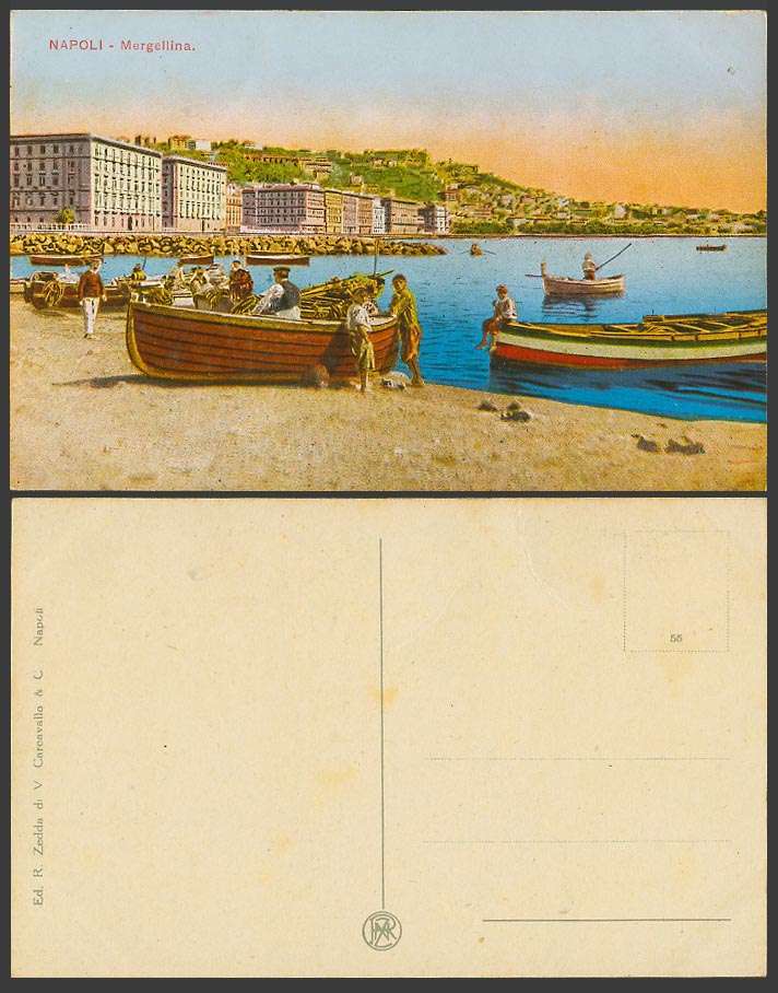 Italy Old Colour Postcard Naples Napoli Mergellina, Fishing Boats Fishermen Boys