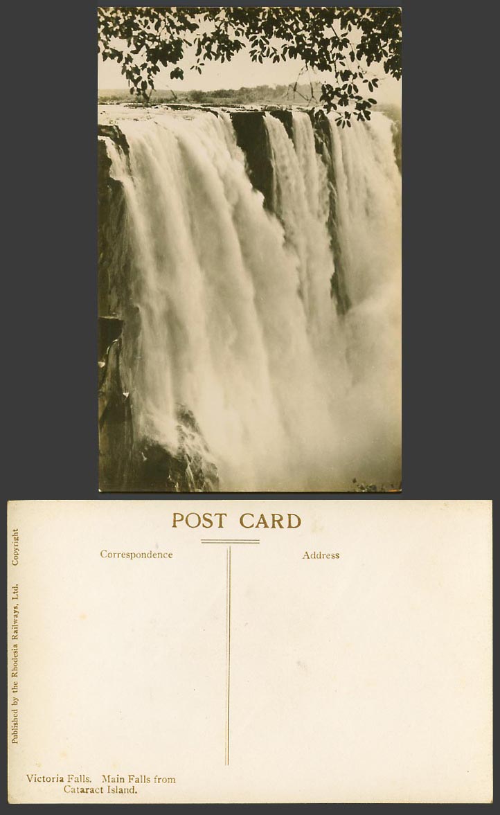 Rhodesia Old Real Photo Postcard Victoria Falls, Main Falls from Cataract Island