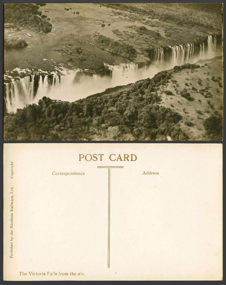 Rhodesia Old Real Photo Postcard The Victoria Falls from The Air - Aerial View