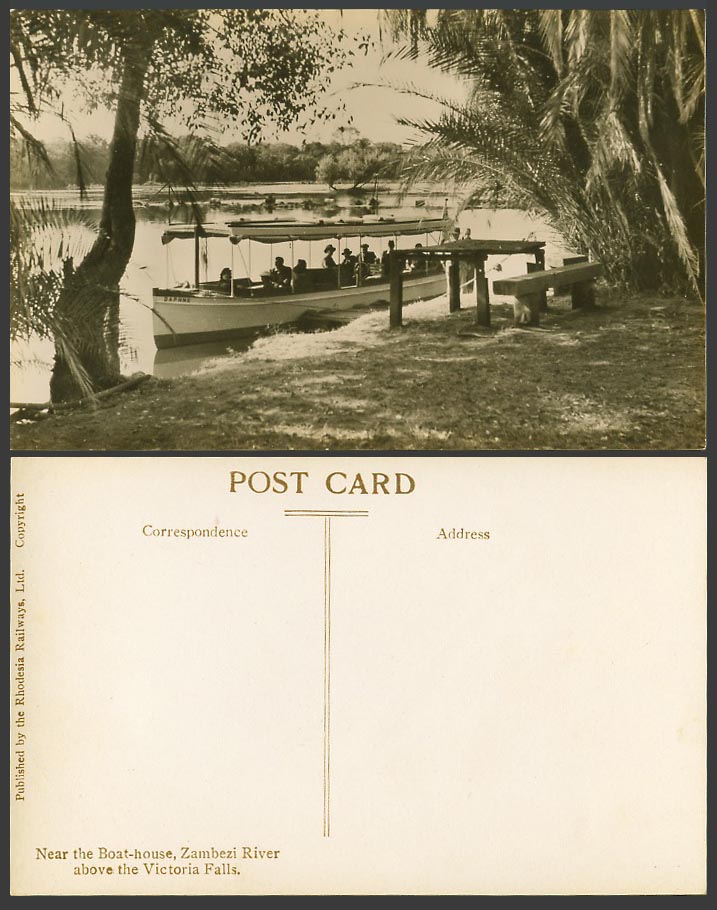 Rhodesia Old Real Photo Postcard DAPHNE Boat House, Zambezi River, Victoria Fall