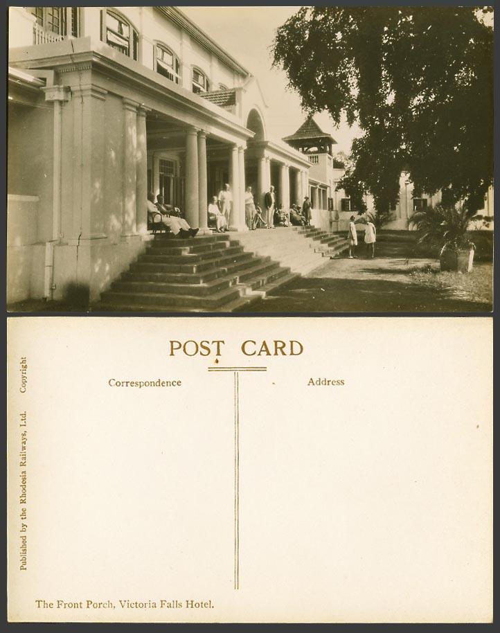 Rhodesia Railways Old Real Photo Postcard Victoria Falls Hotel, The Front Porch