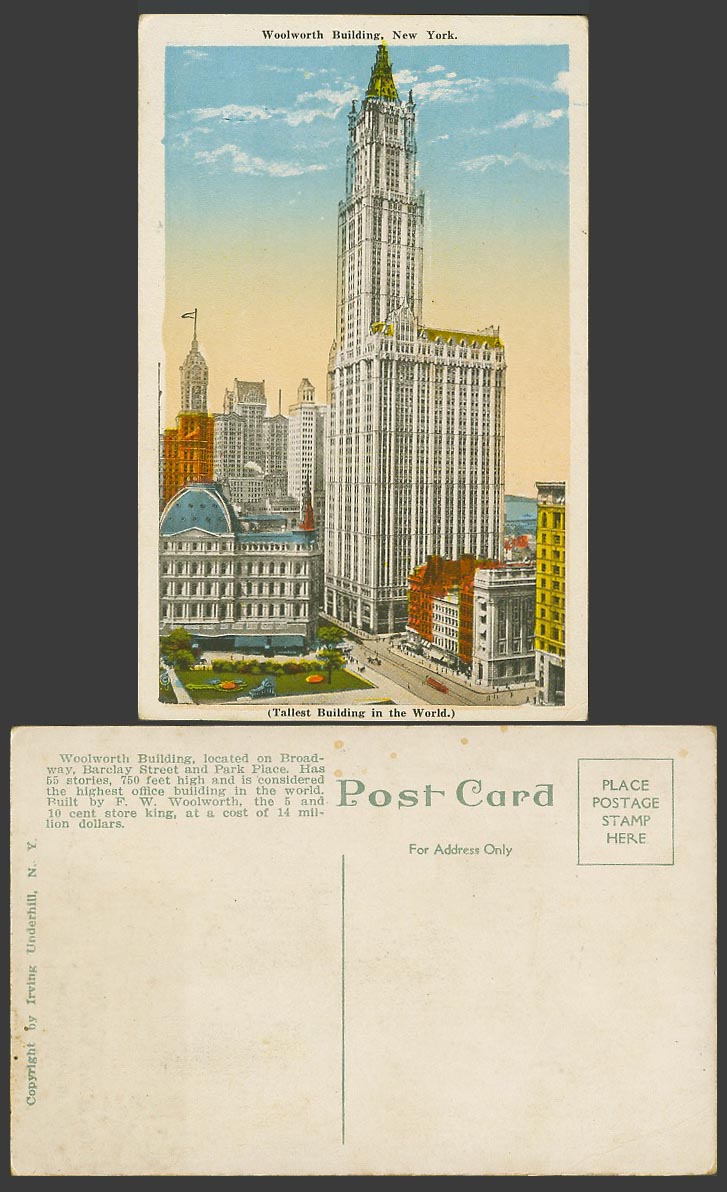 USA Old Postcard Woolworth Building New York, Broadway Barclay Street Park Place