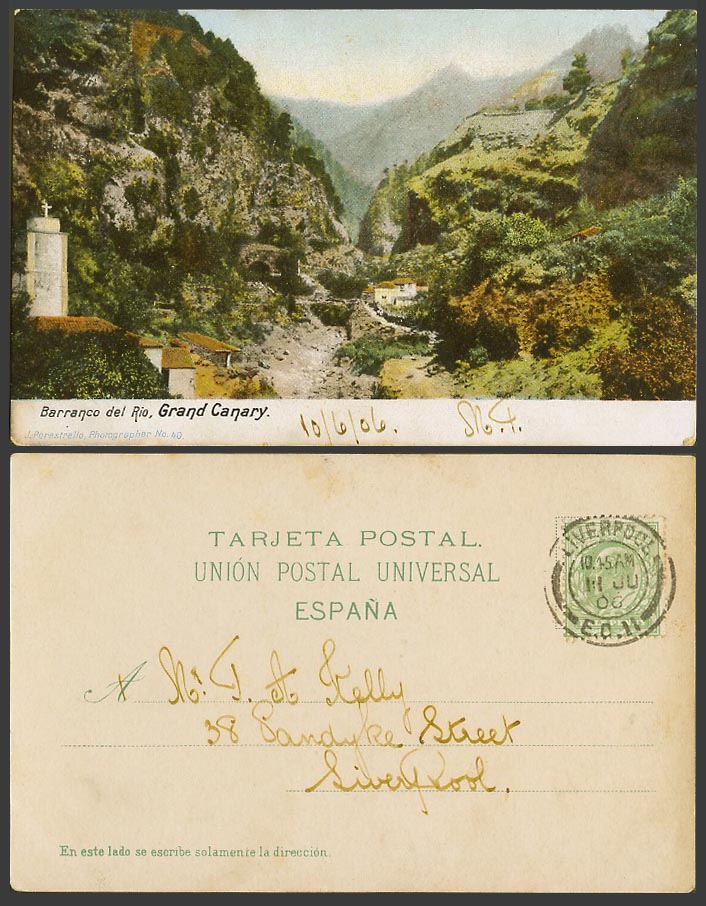 Spain 1906 Old UB Colour Postcard Gran Canaria Barranco del Rio, Cross Mountains