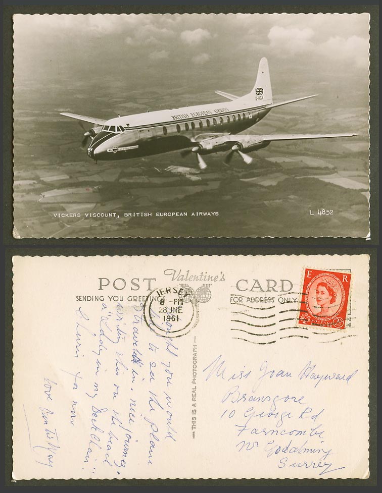 British European Airways Vickers Viscount G-AOJA QE 1961 Old Real Photo Postcard