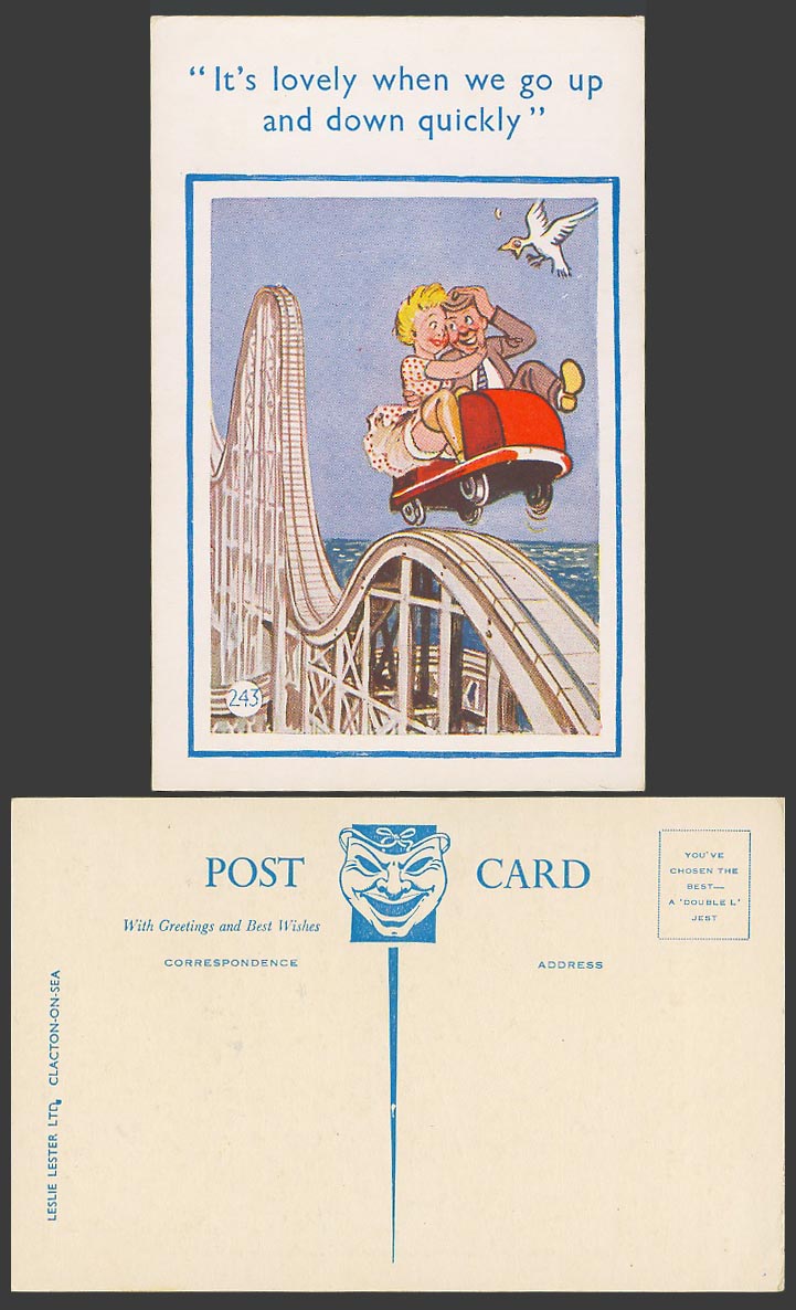Roller Coaster, It's lovely when we go up and down quickly Bird Old Postcard 243