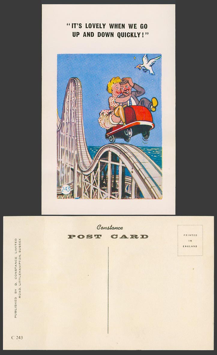 Roller Coaster, It's lovely when we go up and down quickly, Romance Old Postcard