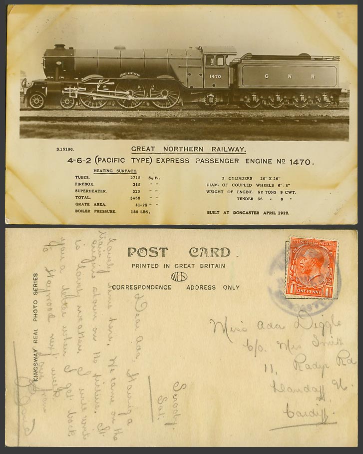 Great Northern Railway Locomotive Train Express Passenger Engine Old RP Postcard