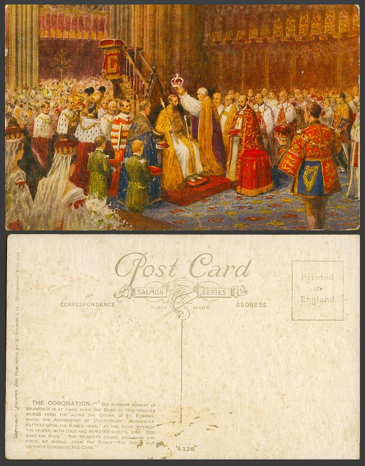 King George 5th Coronation, Dean of Westminster Crown of St. Edward Old Postcard