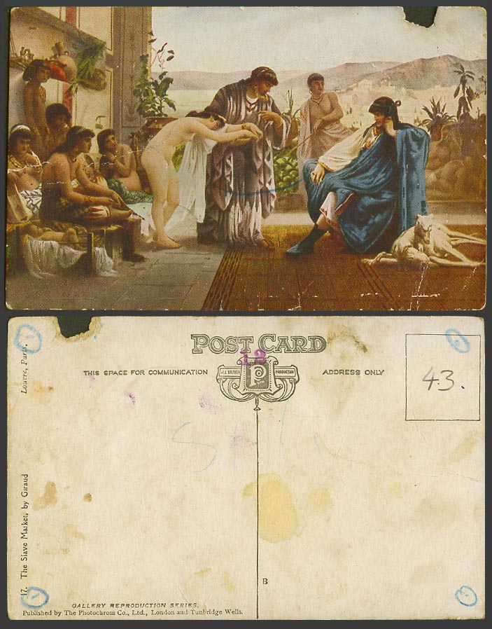 The Slave Market by Victor Giraud, Louvre Museum Paris Artist Drawn Old Postcard