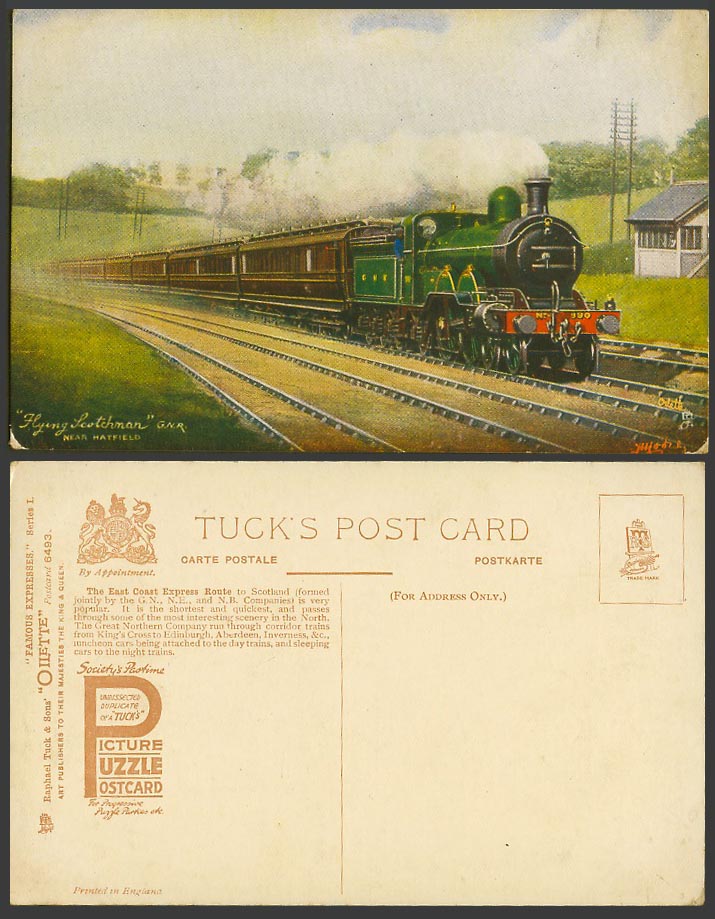 Flying Scotchman GNR Locomotive Train, near Hatfield Old Postcard Picture Puzzle