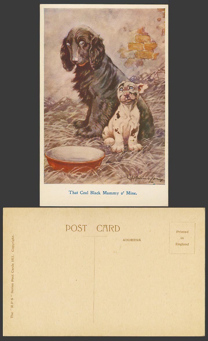 BONZO Dog GE Studdy Old Postcard Irish Setter The Coal Black Mummy o' Mine. 1011
