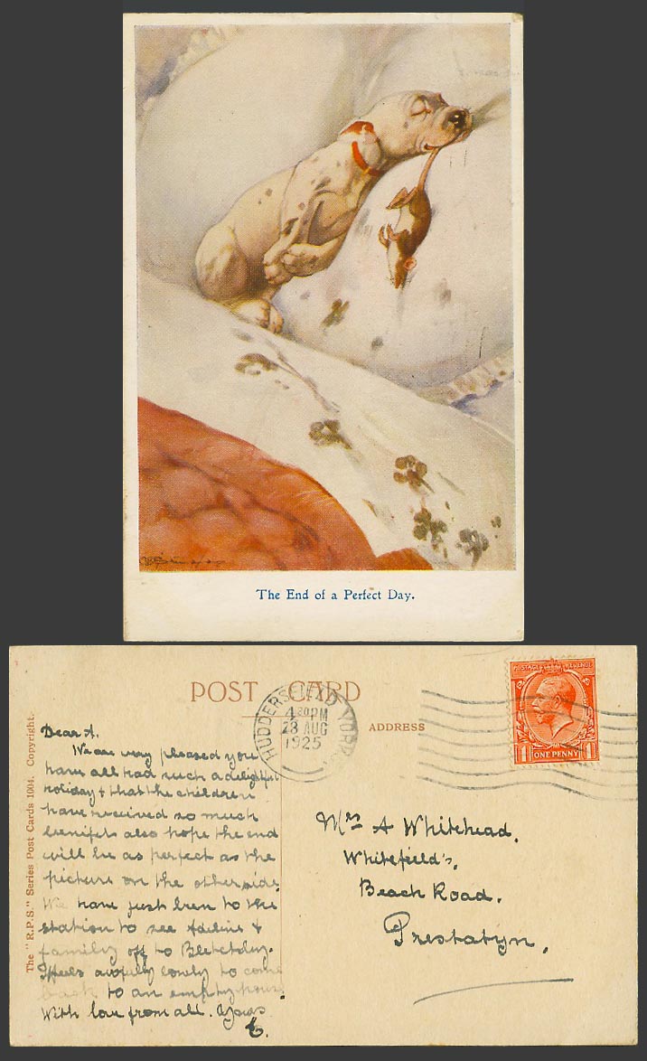 BONZO DOG GE Studdy 1925 Old Postcard The End of a Perfect Day Mouse Rat No.1004