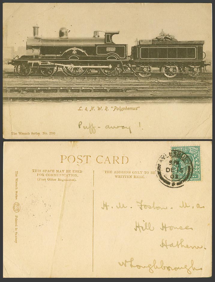 Locomotive Engine 1929 Train L. & N.W.R. Polyphemus Railway Co 1903 Old Postcard