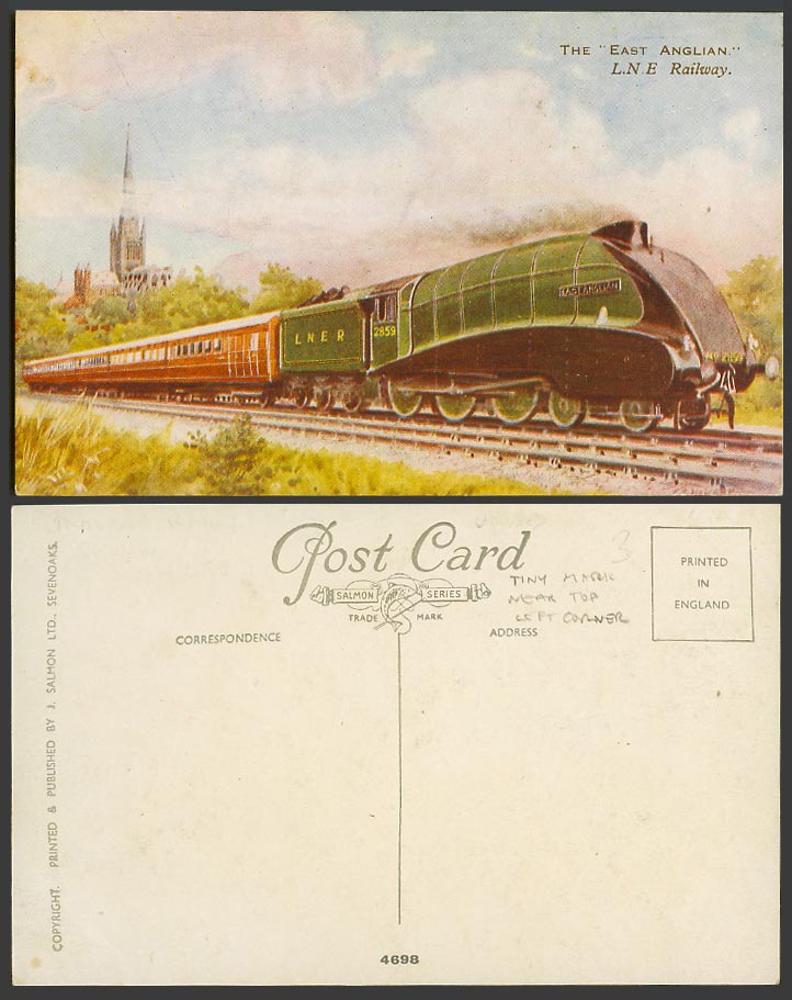 The East Anglian L.N.E.R. Railway Locomotive Engine Train 2859 Rail Old Postcard