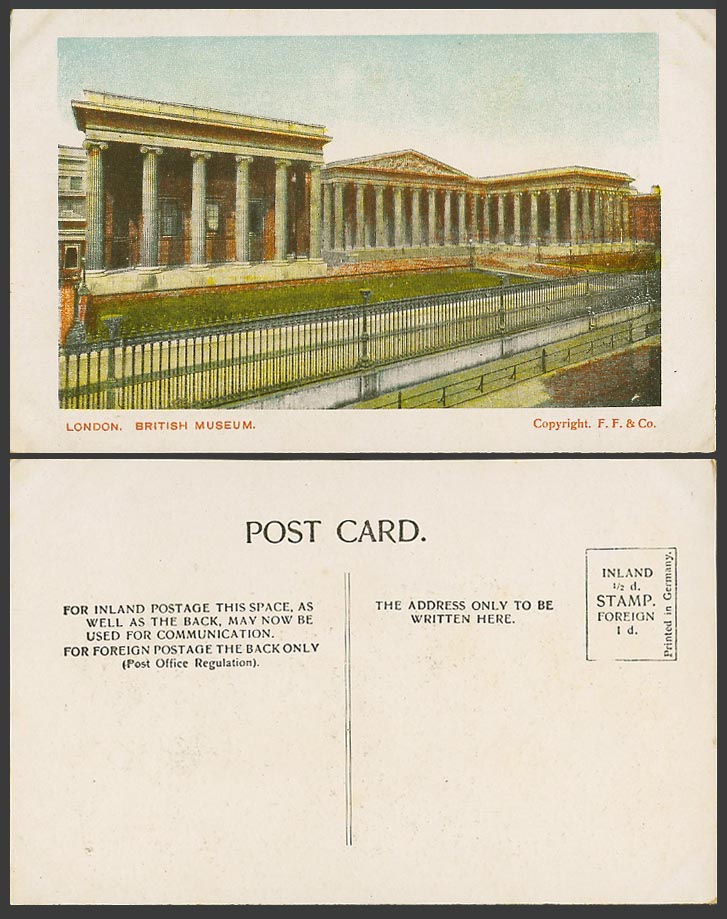 London Old Colour Postcard The British Museum Building, General View, F.F. & Co.