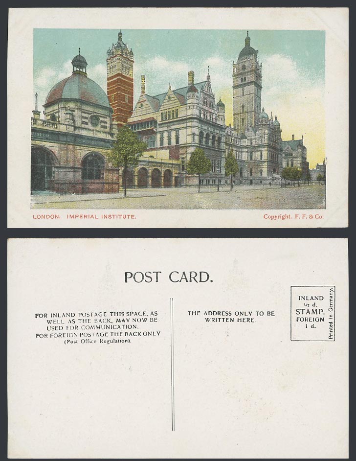 London Old Colour Postcard Imperial Institute, Buildings, F.F. & Co.