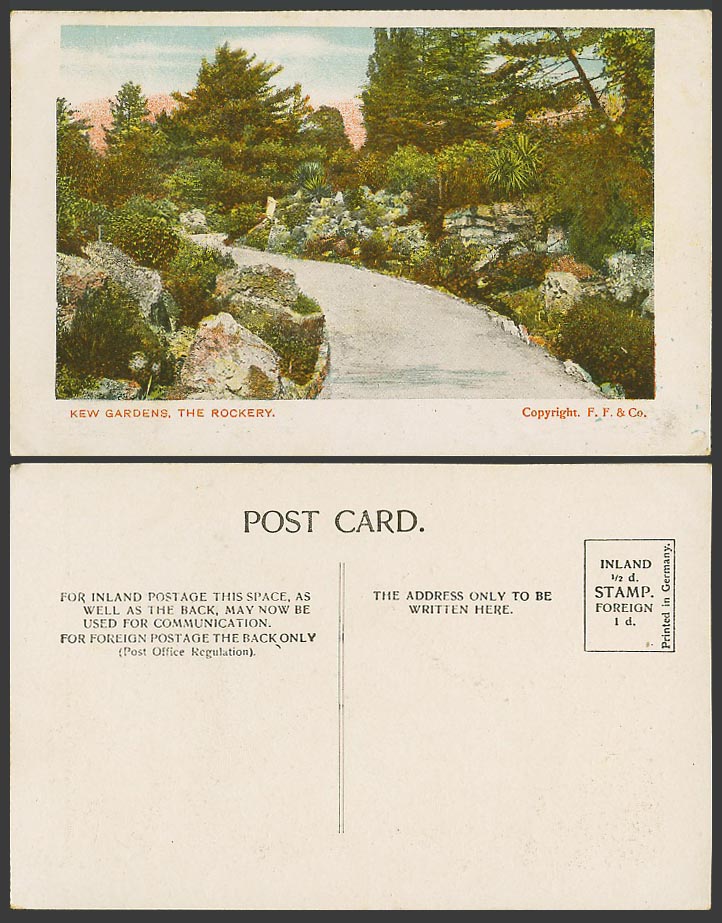 London Old Colour Postcard Kew Gardens, The Rockery, Rocks, Path Road F.F. & Co.