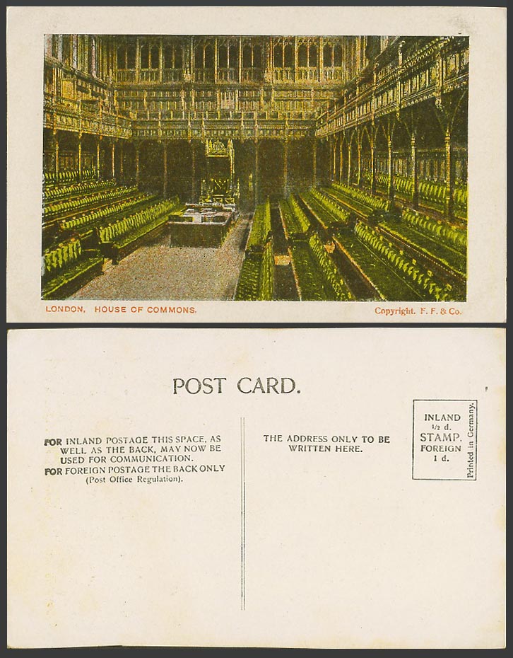 London Old Colour Postcard House of Commons, Interior, F.F. & Co.