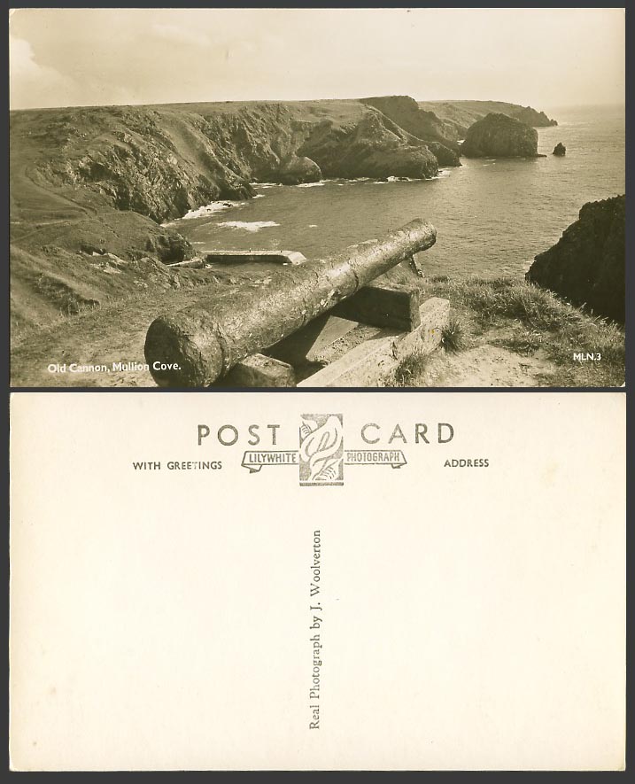 Mullion Cove Old Cannon Cornwall Vintage Real Photo Postcard Cliffs, Rocks MLN.3