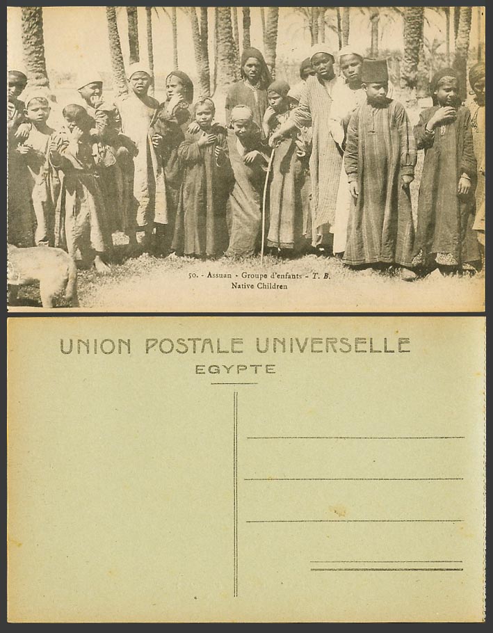 Egypt Old Postcard Assuan Aswan Assouan Native Children Boy Girl Group d'enfants