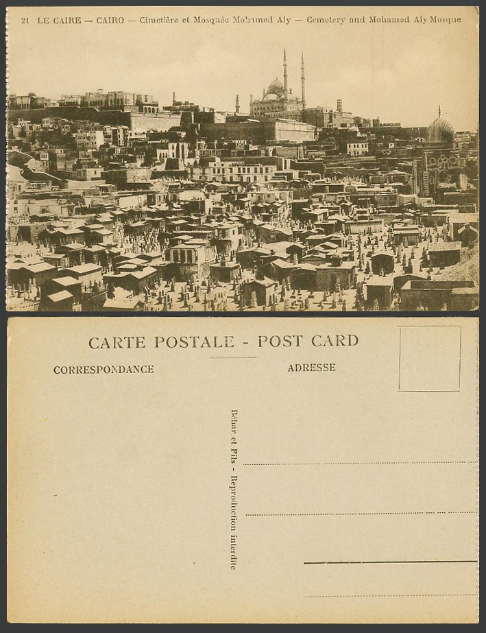 Egypt Old Postcard Cairo Cemetery and Mohamed Aly Mosque Mosquee Cimetiere Caire