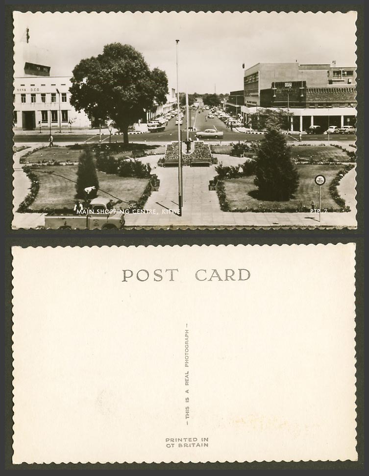 Zambia Old Real Photo Postcard KITWE Main Shopping Centre, Streets, War Memorial