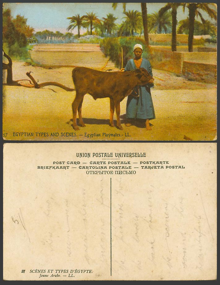 Egypt Old Colour Postcard Egyptian Playmates, Young Boy Calf Jeune Arabe L.L. 57
