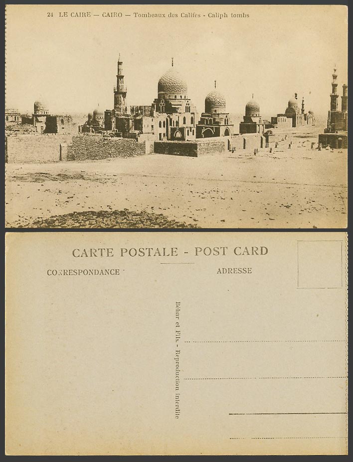 Egypt Old Postcard Cairo Caliph Tombs Le Caire Tombeaux des Califes Towers No.24