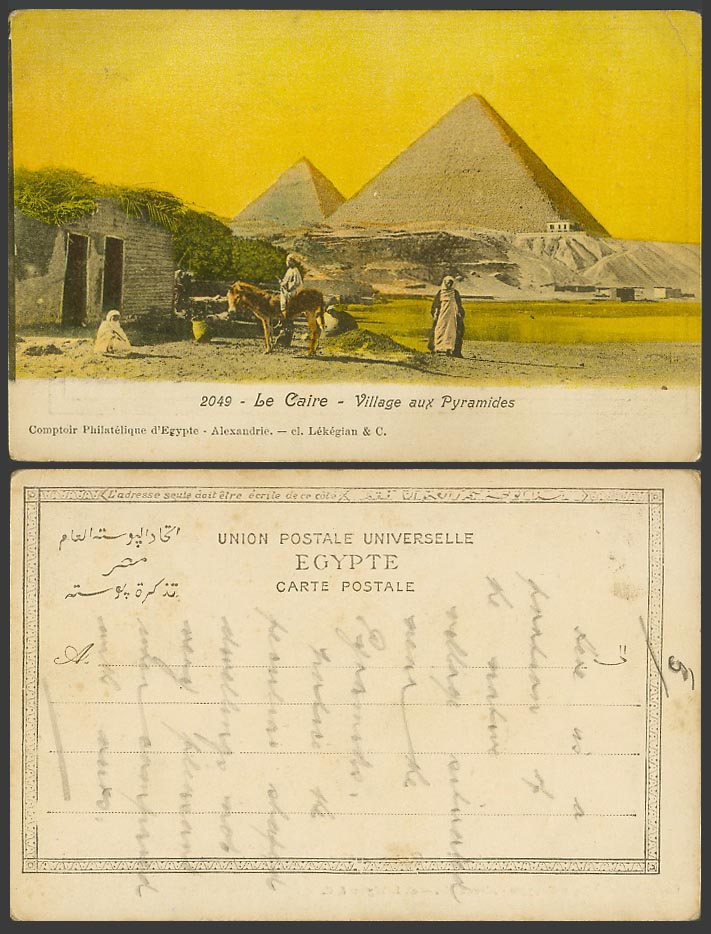 Egypt Old Colour UB Postcard Cairo Caire, Village aux Pyramides Pyramids, Donkey