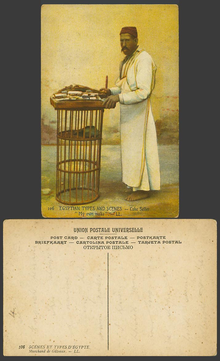 Egypt Old Postcard Cake Seller My Own Make Marchand de Gateaux Merchant L.L. 106