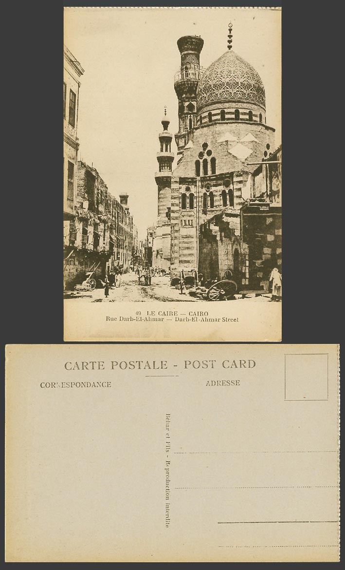 Egypt Old Postcard Cairo Rue Darb-El-Ahmar Street Scene Le Caire Mosque Tower 49