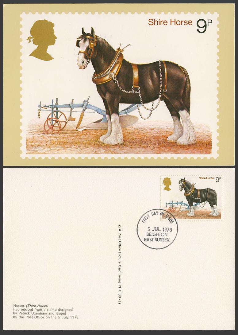 PHQ Card Shire Horse 9p First Day of Issue Brighton East Sussex Ju 1978 Postcard