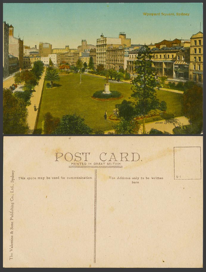 Australia Old Colour Postcard Wynyard Square Statue Street Scene, Sydney N.S.W.