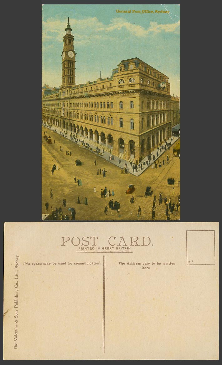 Australia Old Colour Postcard Sydney General Post Office Clock Tower Street View