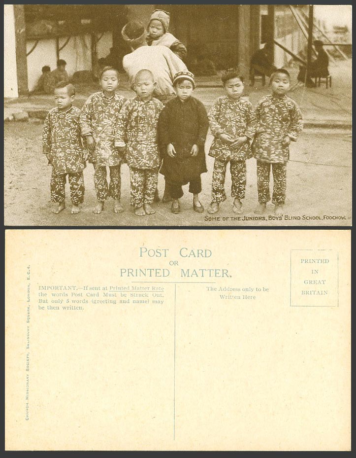 China Old Postcard Some Juniors, Boys' Blind School FOOCHOW Native Children Baby