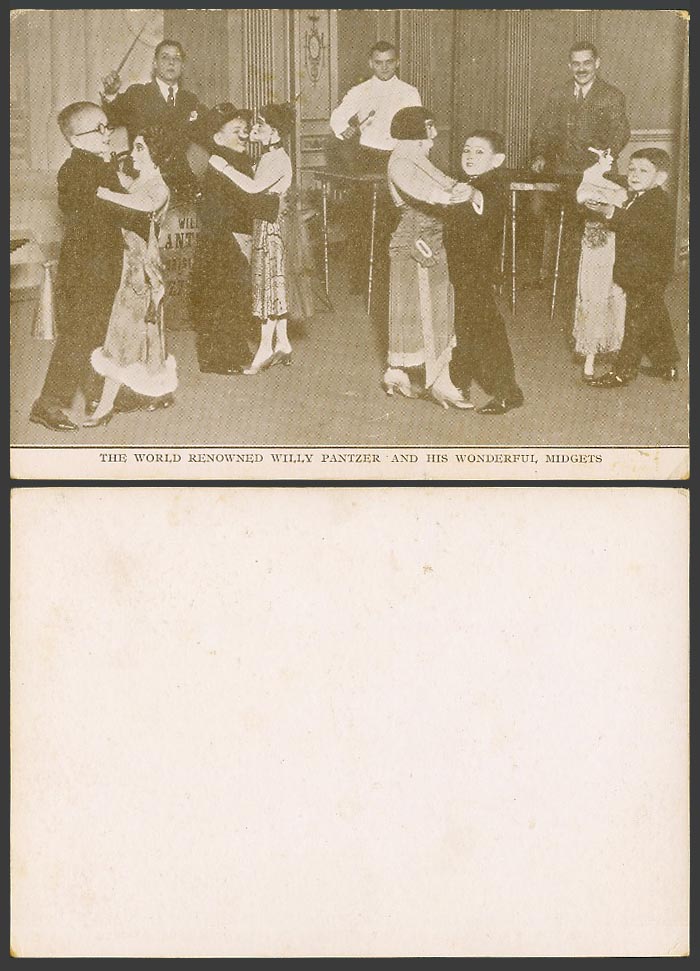 World Renowned Willy Pantzer & His Wonderful Midgets Conductor Boys Old Postcard