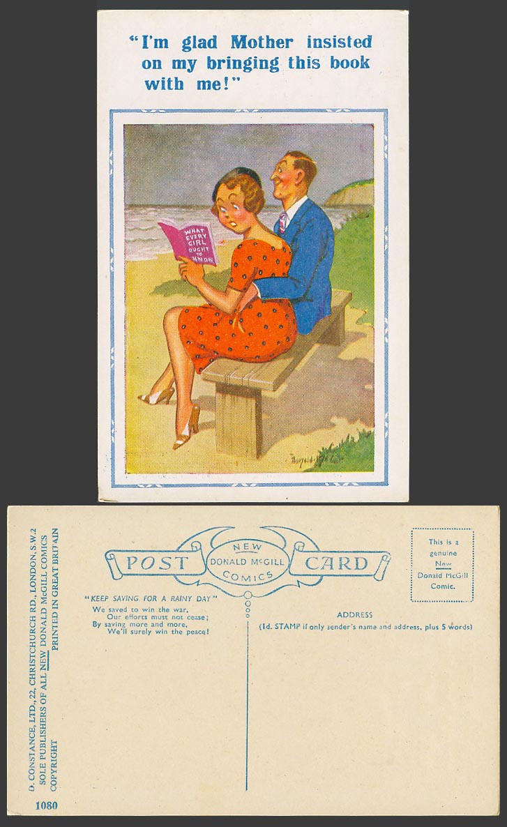 Donald McGill Old Postcard Mother Insisted on My Bringing This Book Seaside 1080