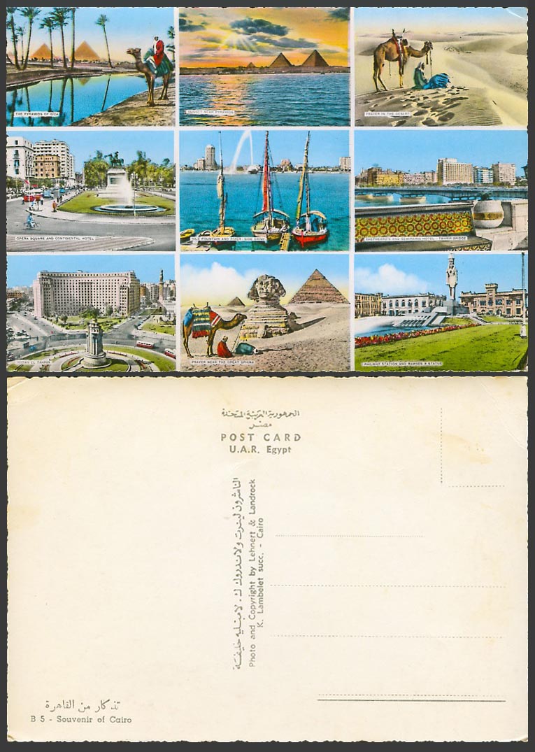 Egypt Old Postcard Tahrir Bridge Great Sphinx Pyramids Railway Station S&S Hotel