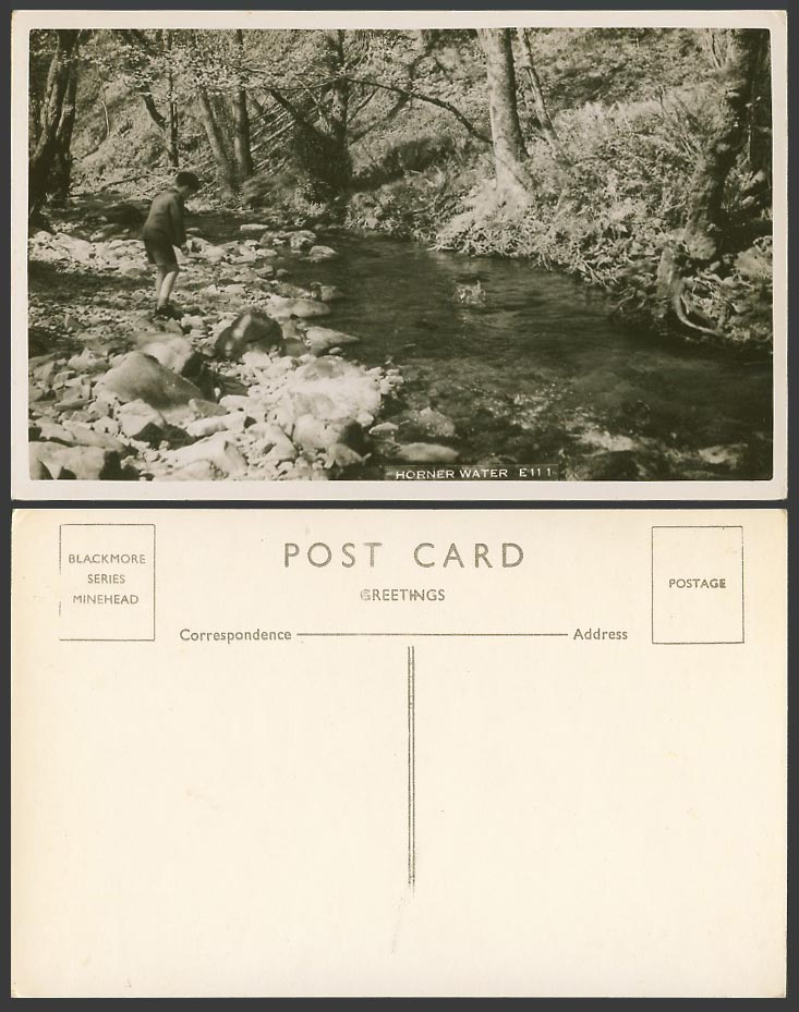 Horner Water River Scene, a Little Boy on Rocks Somerset Old Real Photo Postcard