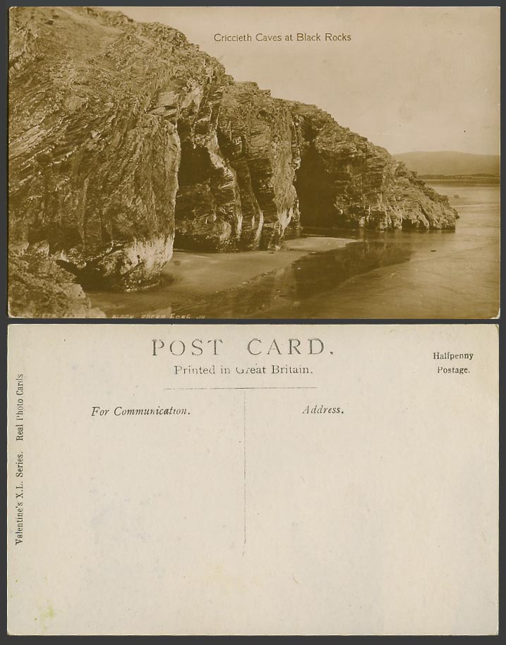 Criccieth Caves at Black Rocks Old Real Photo Postcard Beach Seaside Panorama XL