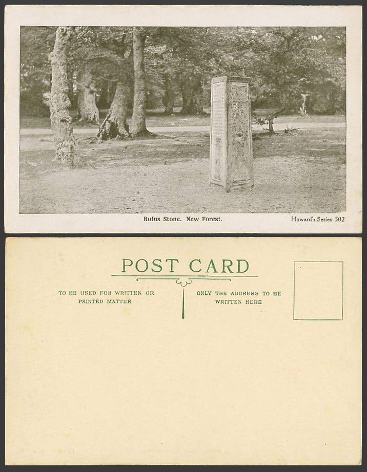 Rufus Stone New Forest, Oak Tree, Hampshire Old Postcard Howard's Series No. 302