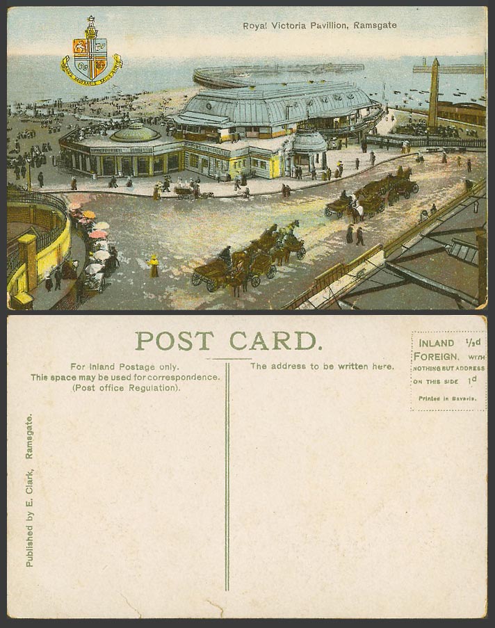 Ramsgate Old Colour Postcard Royal Victoria Pavilion, Piers Harbour Street Scene