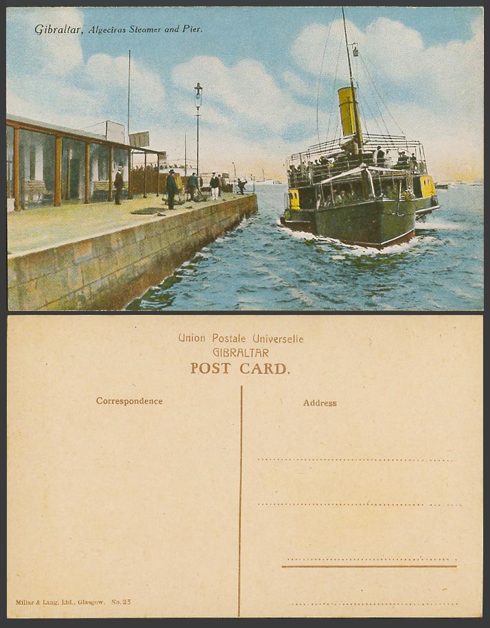 Gibraltar Old Postcard Algeciras Steamer and Pier Jetty Steam Ship Ferry Boat 23