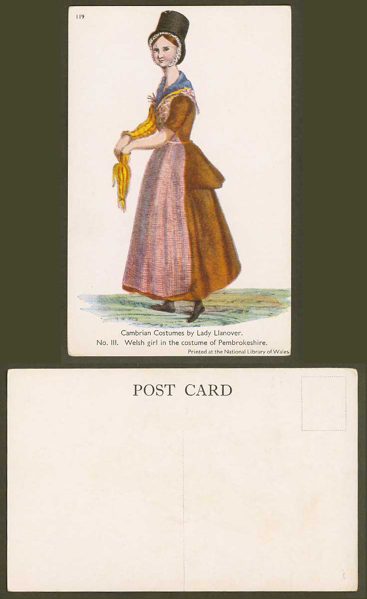 Pembrokeshire Costume Welsh Girl Cambrian Costumes by Lady Llanover Old Postcard