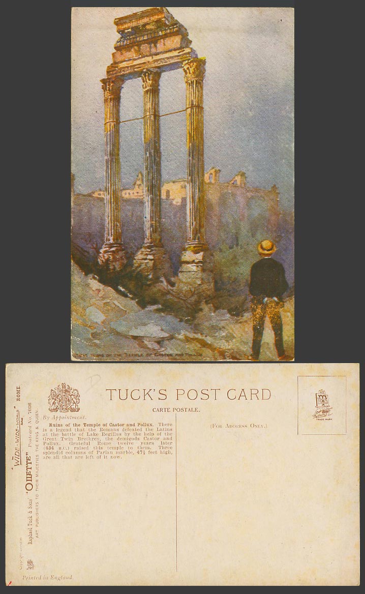 Italy Old Tuck's Oilette Postcard Ruins of Temple of Castor and Pollux, Columns