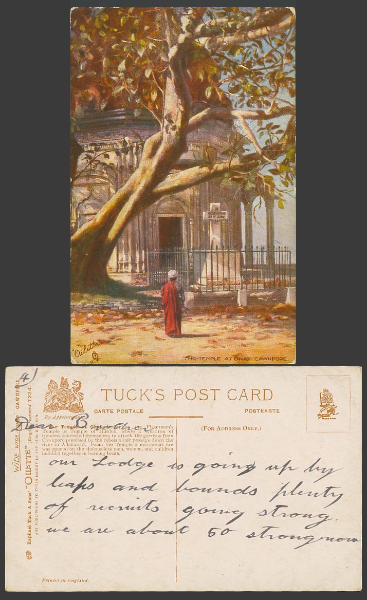 India Old Tuck's Oilette Postcard Fisherman's TEMPLE Hurdeo at GHAT Cawnpore ART