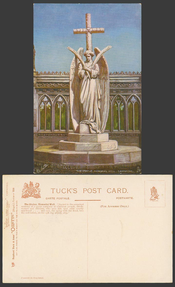 India Old Postcard Statue Memorial Well Cawnpore Angel Cross Tuck's Oilette 7234