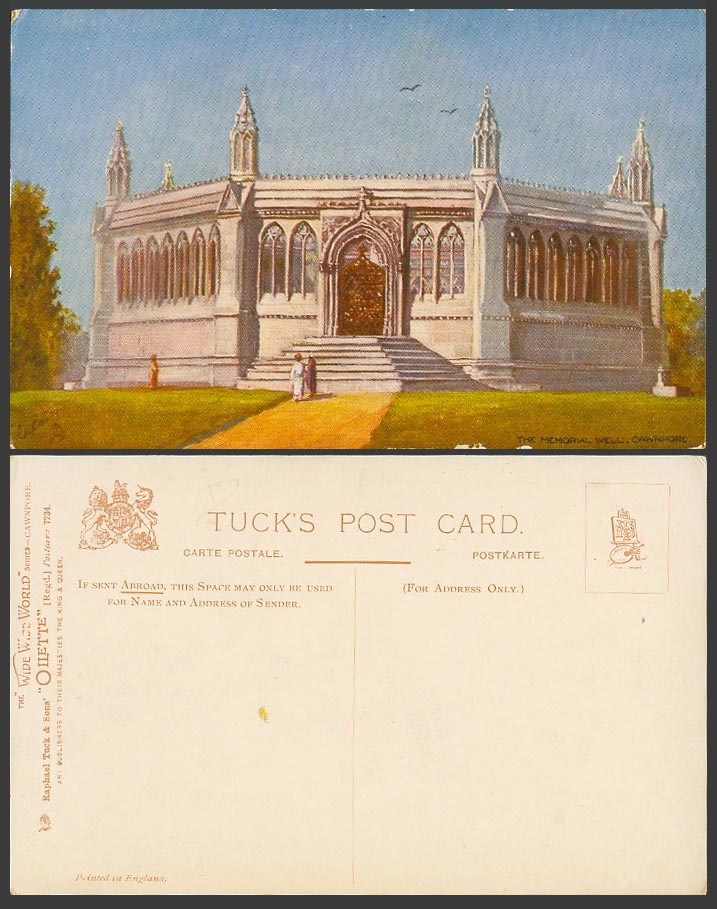 India Old Tuck's Oilette Postcard Memorial Well CAWNPORE Entrance Gate and Steps