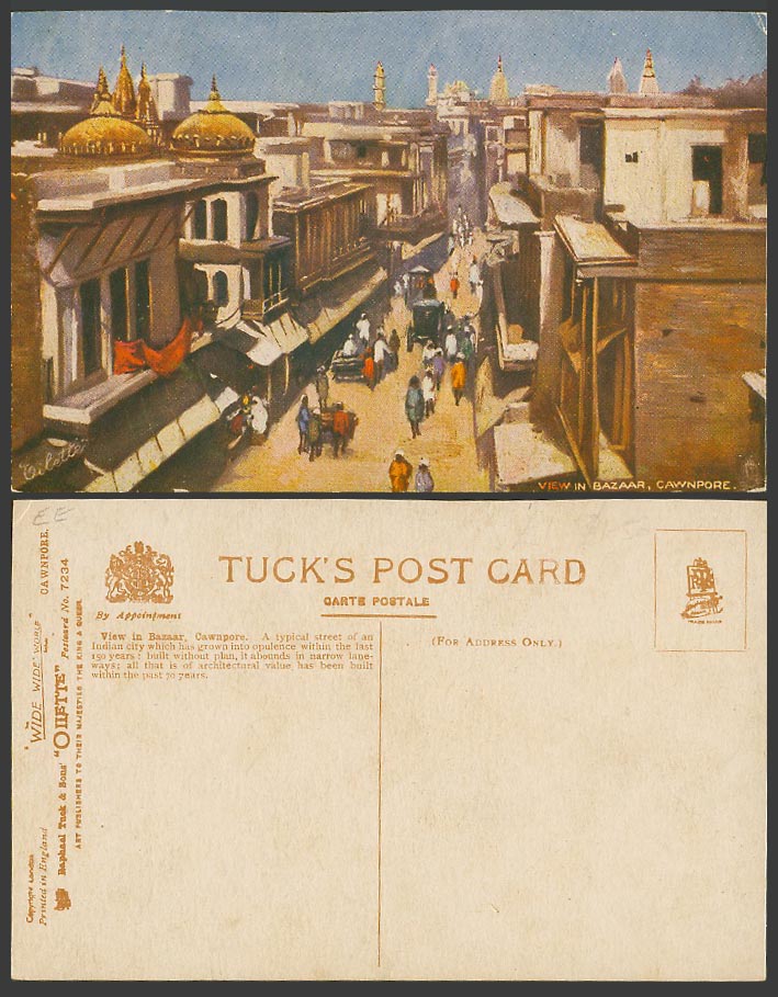 India Old Tuck's Oilette Postcard View Bazaar Bazar Market Street Scene Cawnpore