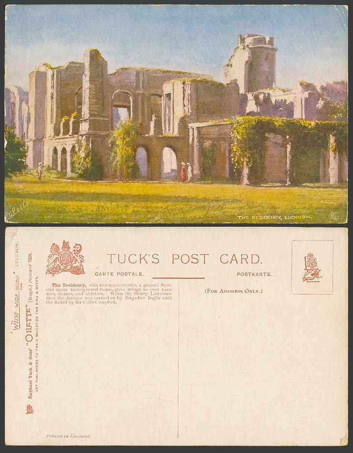 India Old Postcard The Residency LUCKNOW Ruins, Tuck's Oilette, Wide Wide World